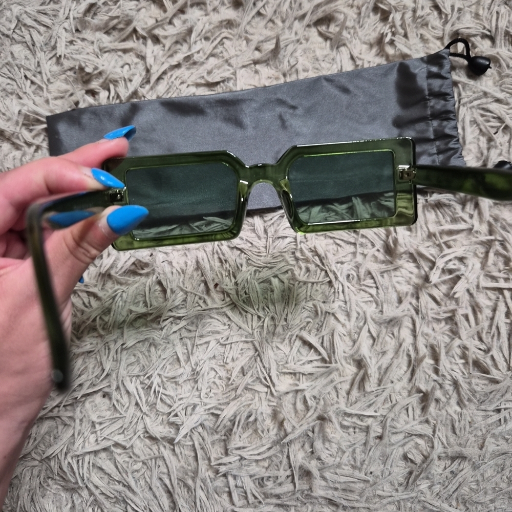 Square Sunglasses Green Transparent Summer Spring Fall Festival Vacation Resort - Picture 7 of 9
